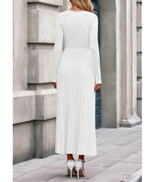 PRETTYGARDEN Women Sweater Dress Fall Fashion 2025 Long Sleeve V Neck Ribbed Knit Pleated A Line Elegant Maxi Winter Dresses