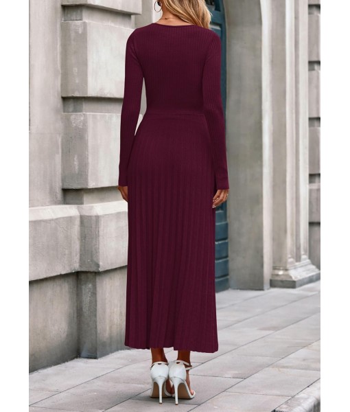 PRETTYGARDEN Women Sweater Dress Fall Fashion 2025 Long Sleeve V Neck Ribbed Knit Pleated A Line Elegant Maxi Winter Dresses