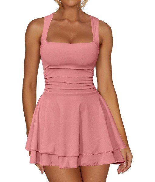 Kaximil Women's Square Neck Ruffle Hem Mini Dress Ruched Waist Short Party Dresses
