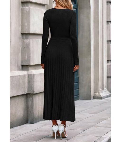 PRETTYGARDEN Women Sweater Dress Fall Fashion 2025 Long Sleeve V Neck Ribbed Knit Pleated A Line Elegant Maxi Winter Dresses