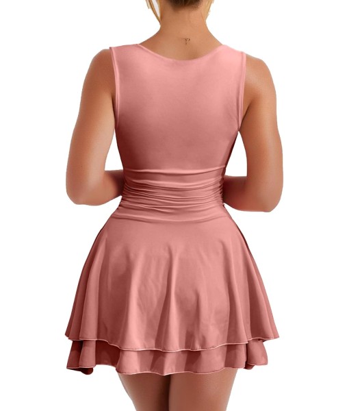 Kaximil Women's Square Neck Ruffle Hem Mini Dress Ruched Waist Short Party Dresses
