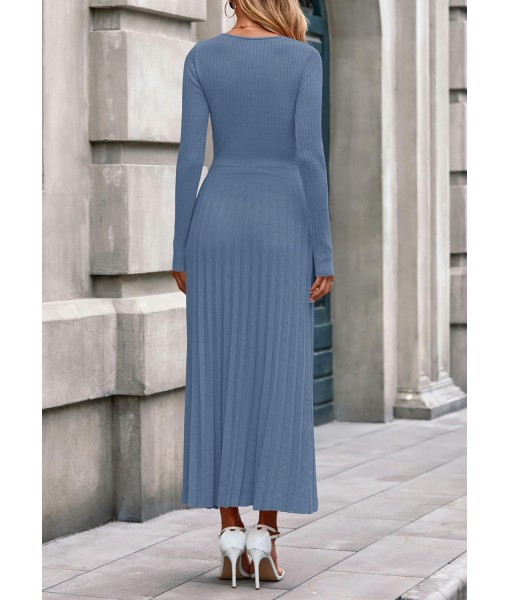 PRETTYGARDEN Women Sweater Dress Fall Fashion 2025 Long Sleeve V Neck Ribbed Knit Pleated A Line Elegant Maxi Winter Dresses