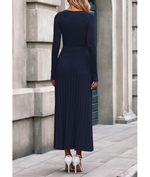 PRETTYGARDEN Women Sweater Dress Fall Fashion 2025 Long Sleeve V Neck Ribbed Knit Pleated A Line Elegant Maxi Winter Dresses