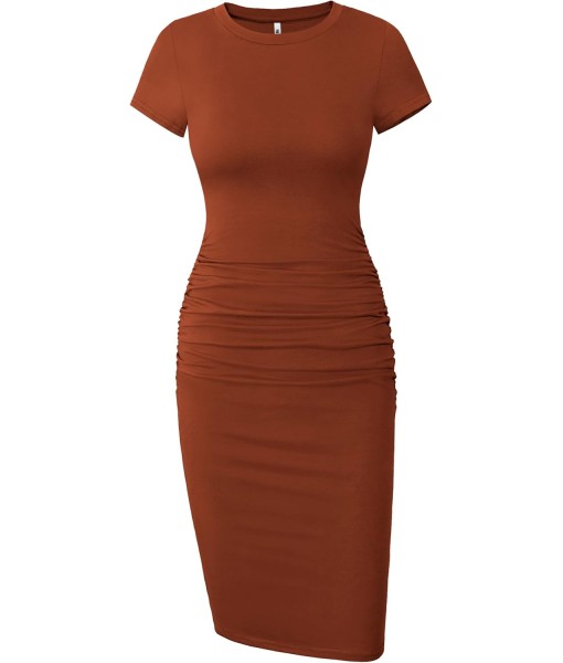 Missufe Women's Short Sleeve Ruched Casual Sundress Midi Bodycon T Shirt Dress