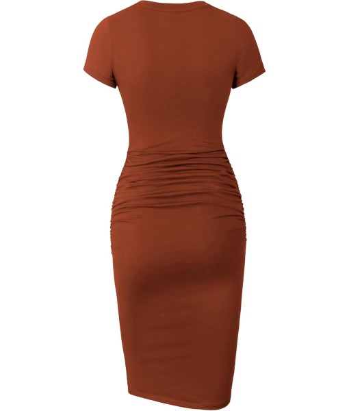 Missufe Women's Short Sleeve Ruched Casual Sundress Midi Bodycon T Shirt Dress