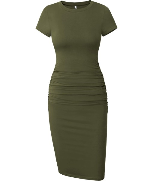 Missufe Women's Short Sleeve Ruched Casual Sundress Midi Bodycon T Shirt Dress