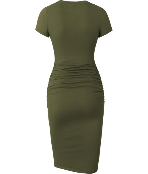 Missufe Women's Short Sleeve Ruched Casual Sundress Midi Bodycon T Shirt Dress