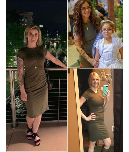 Missufe Women's Short Sleeve Ruched Casual Sundress Midi Bodycon T Shirt Dress