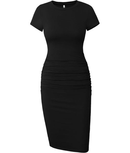 Missufe Women's Short Sleeve Ruched Casual Sundress Midi Bodycon T Shirt Dress