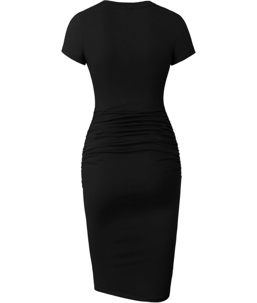 Missufe Women's Short Sleeve Ruched Casual Sundress Midi Bodycon T Shirt Dress