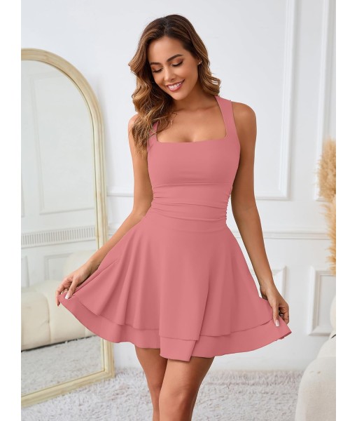 Kaximil Women's Square Neck Ruffle Hem Mini Dress Ruched Waist Short Party Dresses
