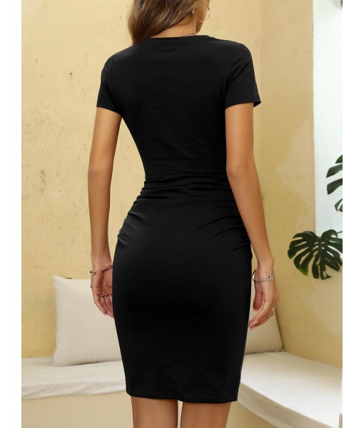 Missufe Women's Short Sleeve Ruched Casual Sundress Midi Bodycon T Shirt Dress