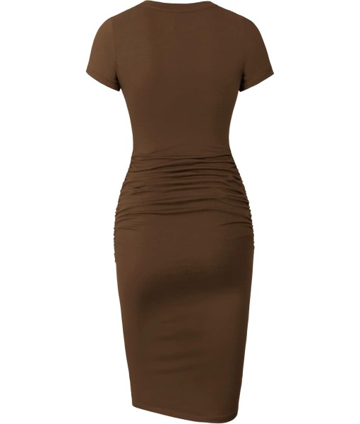 Missufe Women's Short Sleeve Ruched Casual Sundress Midi Bodycon T Shirt Dress