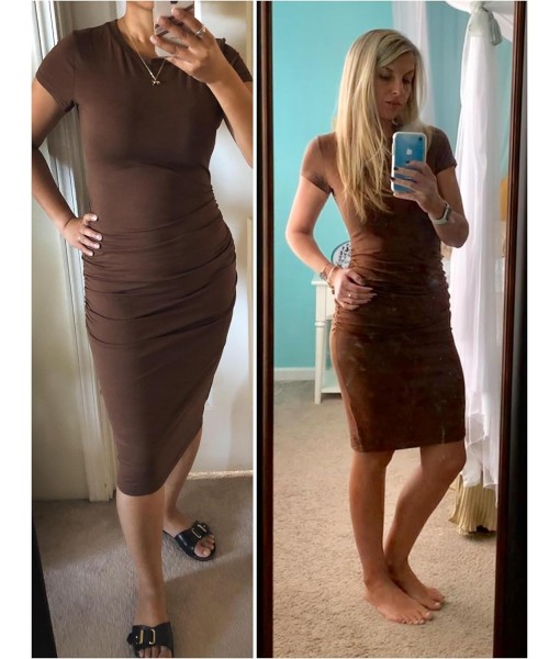 Missufe Women's Short Sleeve Ruched Casual Sundress Midi Bodycon T Shirt Dress