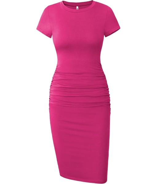 Missufe Women's Short Sleeve Ruched Casual Sundress Midi Bodycon T Shirt Dress
