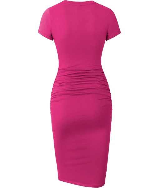 Missufe Women's Short Sleeve Ruched Casual Sundress Midi Bodycon T Shirt Dress