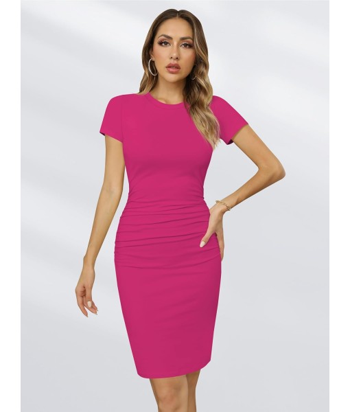 Missufe Women's Short Sleeve Ruched Casual Sundress Midi Bodycon T Shirt Dress