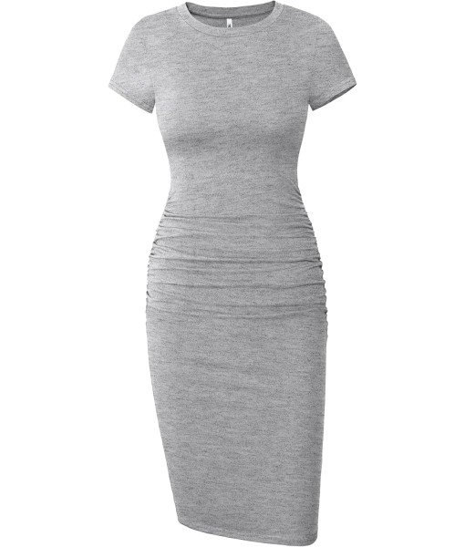 Missufe Women's Short Sleeve Ruched Casual Sundress Midi Bodycon T Shirt Dress