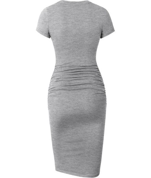 Missufe Women's Short Sleeve Ruched Casual Sundress Midi Bodycon T Shirt Dress