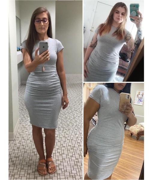 Missufe Women's Short Sleeve Ruched Casual Sundress Midi Bodycon T Shirt Dress