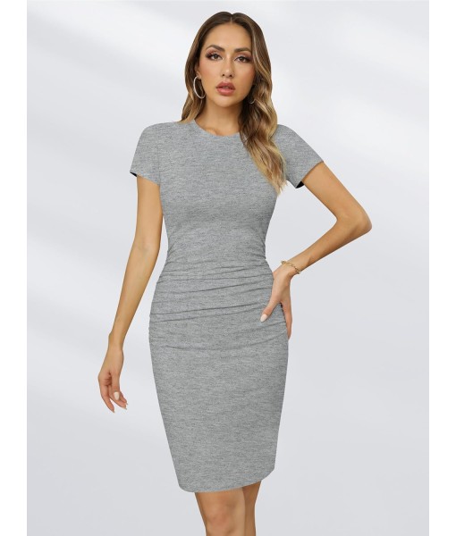 Missufe Women's Short Sleeve Ruched Casual Sundress Midi Bodycon T Shirt Dress