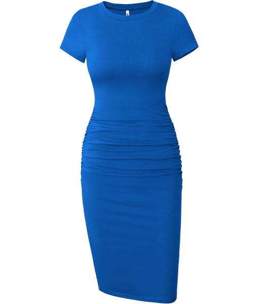 Missufe Women's Short Sleeve Ruched Casual Sundress Midi Bodycon T Shirt Dress