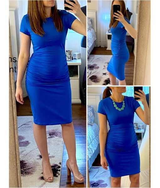 Missufe Women's Short Sleeve Ruched Casual Sundress Midi Bodycon T Shirt Dress