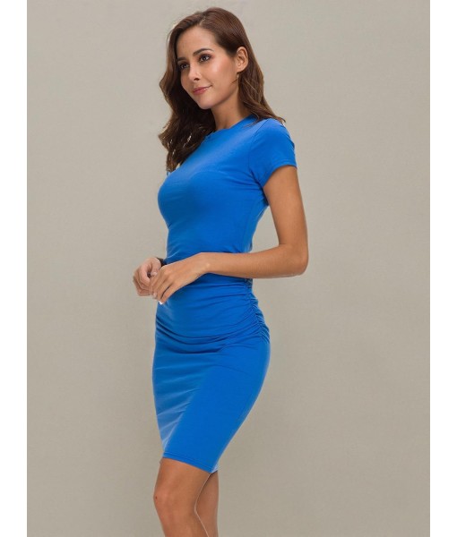 Missufe Women's Short Sleeve Ruched Casual Sundress Midi Bodycon T Shirt Dress