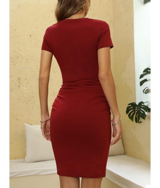 Missufe Women's Short Sleeve Ruched Casual Sundress Midi Bodycon T Shirt Dress