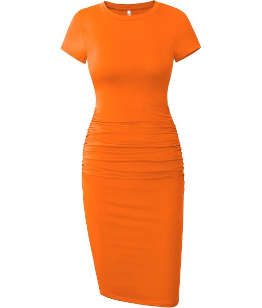 Missufe Women's Short Sleeve Ruched Casual Sundress Midi Bodycon T Shirt Dress