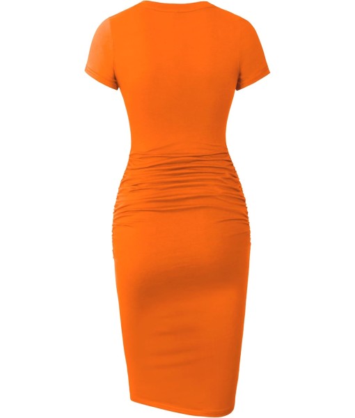 Missufe Women's Short Sleeve Ruched Casual Sundress Midi Bodycon T Shirt Dress