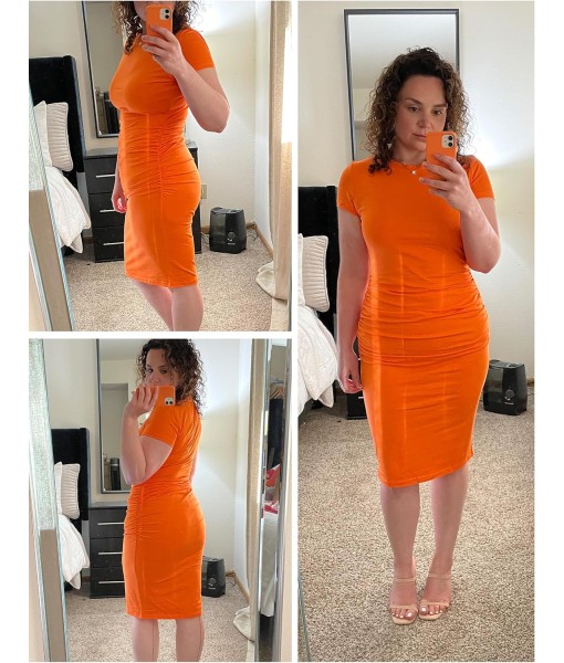 Missufe Women's Short Sleeve Ruched Casual Sundress Midi Bodycon T Shirt Dress