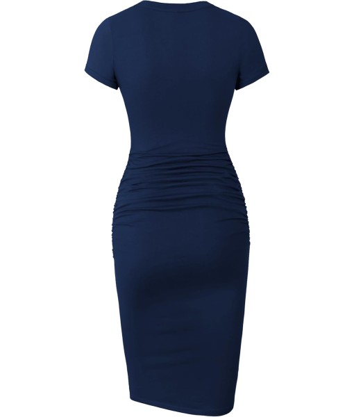 Missufe Women's Short Sleeve Ruched Casual Sundress Midi Bodycon T Shirt Dress