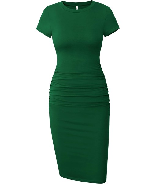 Missufe Women's Short Sleeve Ruched Casual Sundress Midi Bodycon T Shirt Dress
