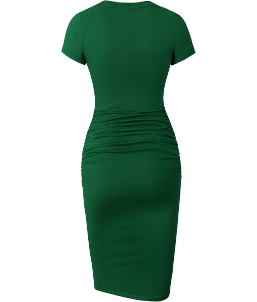 Missufe Women's Short Sleeve Ruched Casual Sundress Midi Bodycon T Shirt Dress