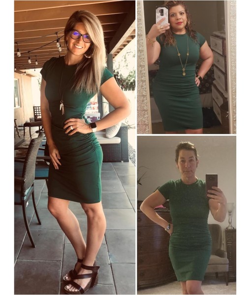 Missufe Women's Short Sleeve Ruched Casual Sundress Midi Bodycon T Shirt Dress
