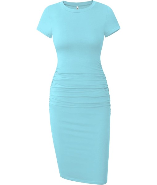 Missufe Women's Short Sleeve Ruched Casual Sundress Midi Bodycon T Shirt Dress