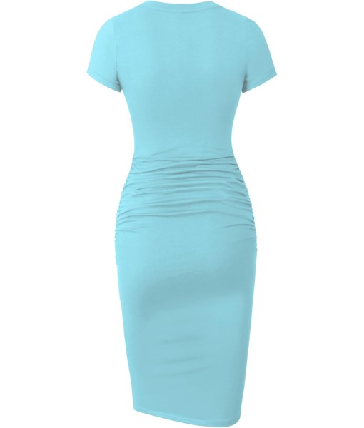 Missufe Women's Short Sleeve Ruched Casual Sundress Midi Bodycon T Shirt Dress