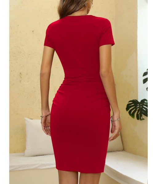 Missufe Women's Short Sleeve Ruched Casual Sundress Midi Bodycon T Shirt Dress