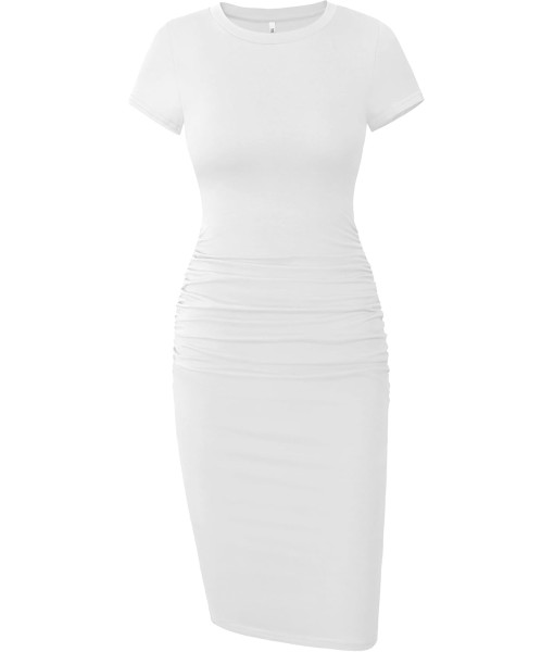 Missufe Women's Short Sleeve Ruched Casual Sundress Midi Bodycon T Shirt Dress