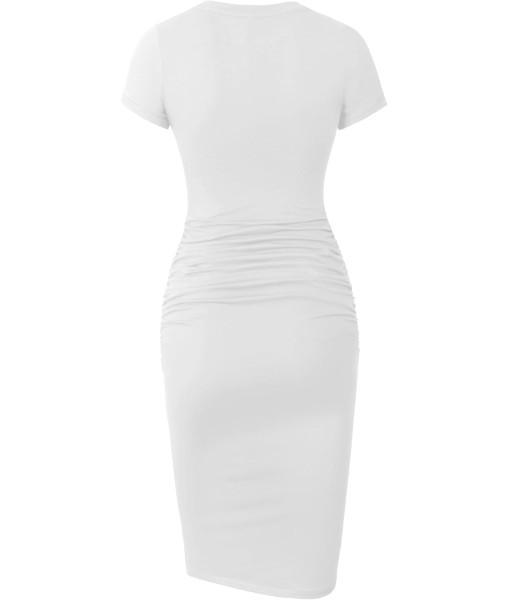 Missufe Women's Short Sleeve Ruched Casual Sundress Midi Bodycon T Shirt Dress