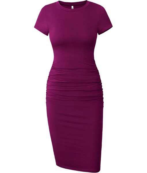 Missufe Women's Short Sleeve Ruched Casual Sundress Midi Bodycon T Shirt Dress