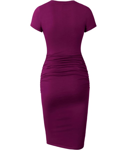 Missufe Women's Short Sleeve Ruched Casual Sundress Midi Bodycon T Shirt Dress