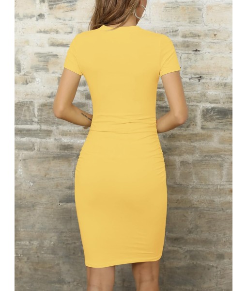 Missufe Women's Short Sleeve Ruched Casual Sundress Midi Bodycon T Shirt Dress