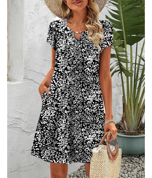 Zeagoo Women's Casual A-Line Dresses with Pockets Summer Floral Tshirt Dress Short Sleeve Mini Dress Flowy Sundresses