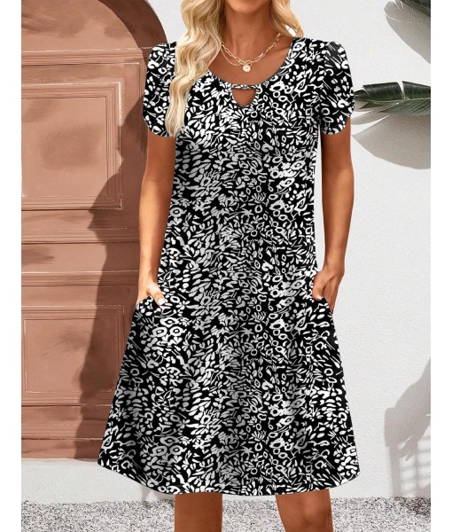 Zeagoo Women's Casual A-Line Dresses with Pockets Summer Floral Tshirt Dress Short Sleeve Mini Dress Flowy Sundresses