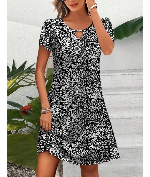 Zeagoo Women's Casual A-Line Dresses with Pockets Summer Floral Tshirt Dress Short Sleeve Mini Dress Flowy Sundresses