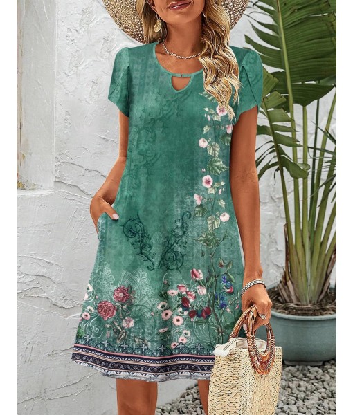 Zeagoo Women's Casual A-Line Dresses with Pockets Summer Floral Tshirt Dress Short Sleeve Mini Dress Flowy Sundresses