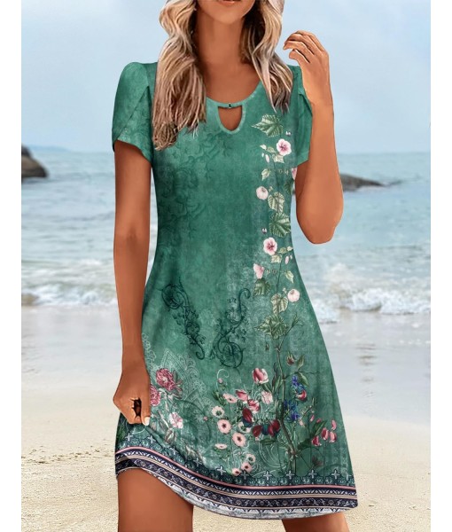 Zeagoo Women's Casual A-Line Dresses with Pockets Summer Floral Tshirt Dress Short Sleeve Mini Dress Flowy Sundresses