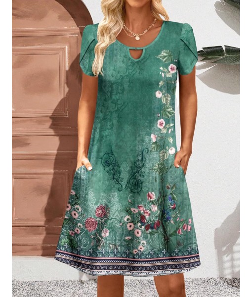 Zeagoo Women's Casual A-Line Dresses with Pockets Summer Floral Tshirt Dress Short Sleeve Mini Dress Flowy Sundresses